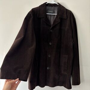 Men Vintage Express Boho Chocolate Brown Suede Preppy Button Up Jacket XL Tall